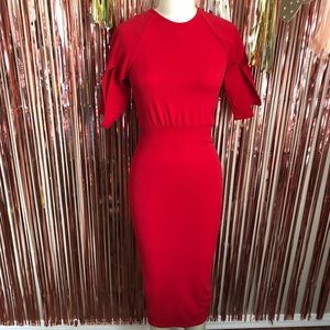 Boohoo Night Red Slit Sleeves Midi Dress